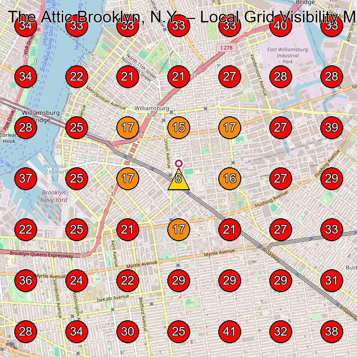 The Attic Brooklyn, N.Y. GeoGrid visibility map for Vintage Clothing Store in Brooklyn